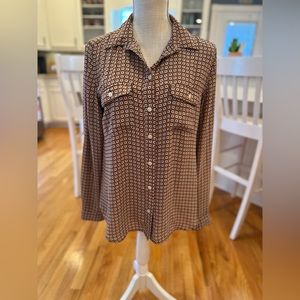 💜 5 for $25 or 3 for $18 Loft tan retro long sleeve button down blouse